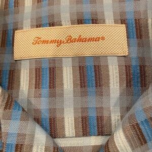 Men's Tommy Bahama XL Silk Cotton Button Down Blue White Hawaiian Camp Shirt